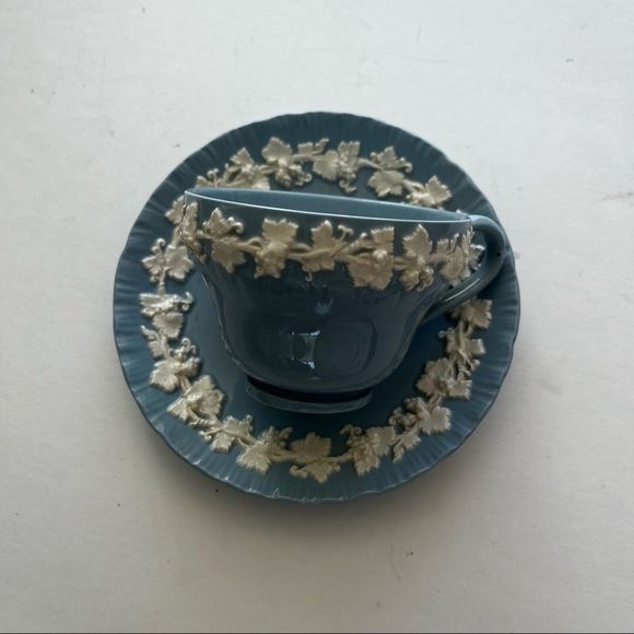 Wedgwood Other - Vintage Wedgwood Queensware Embossed Cream on Lavender Blue Cup & Saucer.